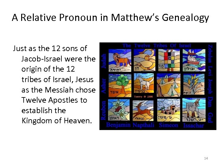 A Relative Pronoun in Matthew’s Genealogy Just as the 12 sons of Jacob-Israel were