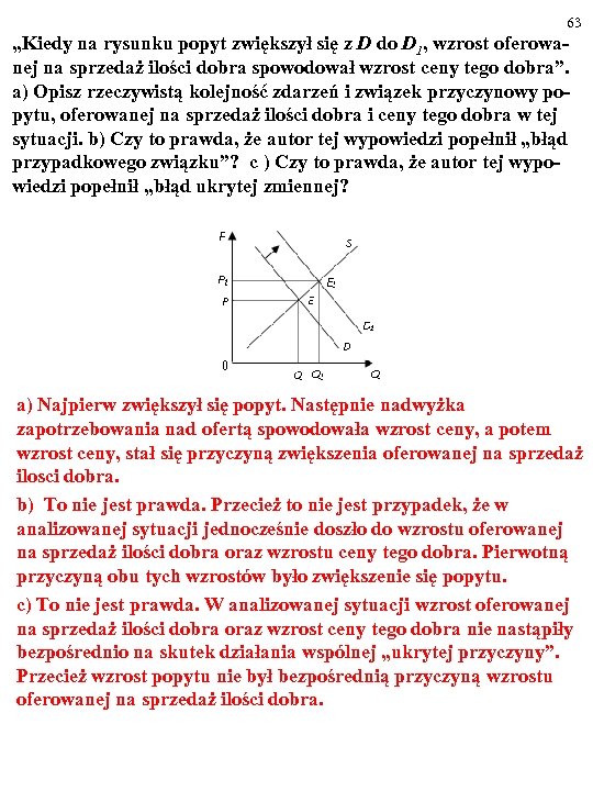 63 „Kiedy na rysunku popyt zwiększył się z D do D 1, wzrost oferowanej