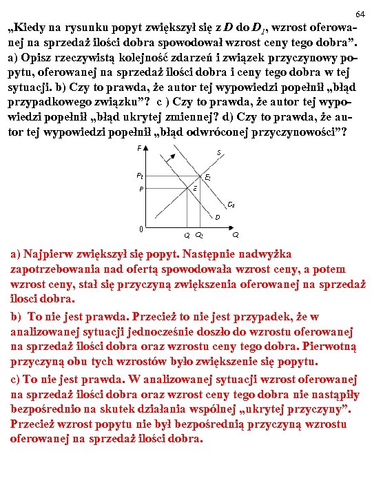 64 „Kiedy na rysunku popyt zwiększył się z D do D 1, wzrost oferowanej