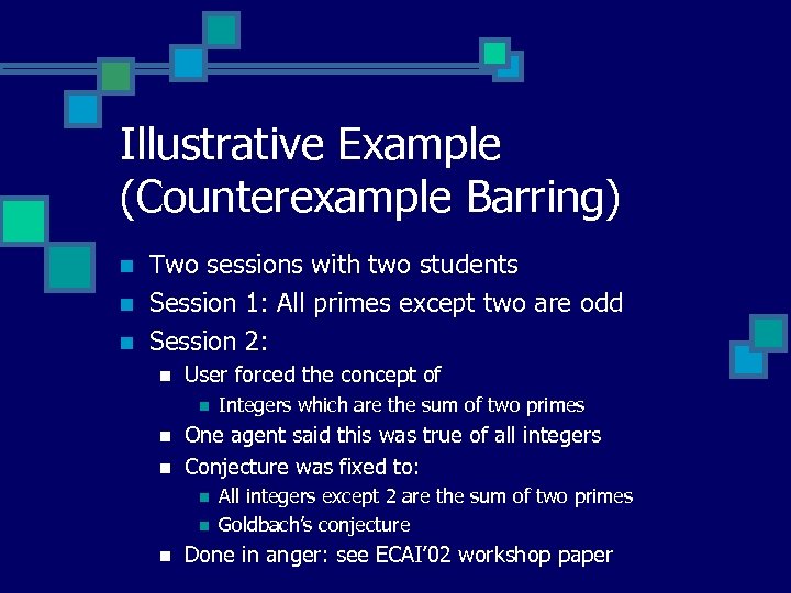 Illustrative Example (Counterexample Barring) n n n Two sessions with two students Session 1: