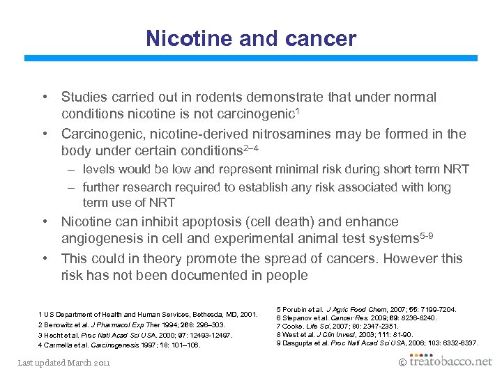 Nicotine and cancer • Studies carried out in rodents demonstrate that under normal conditions