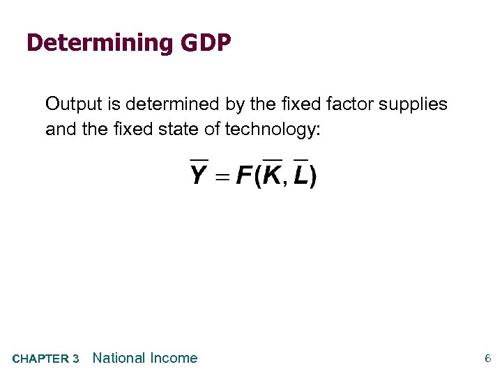 Determining GDP Output is determined by the fixed factor supplies and the fixed state