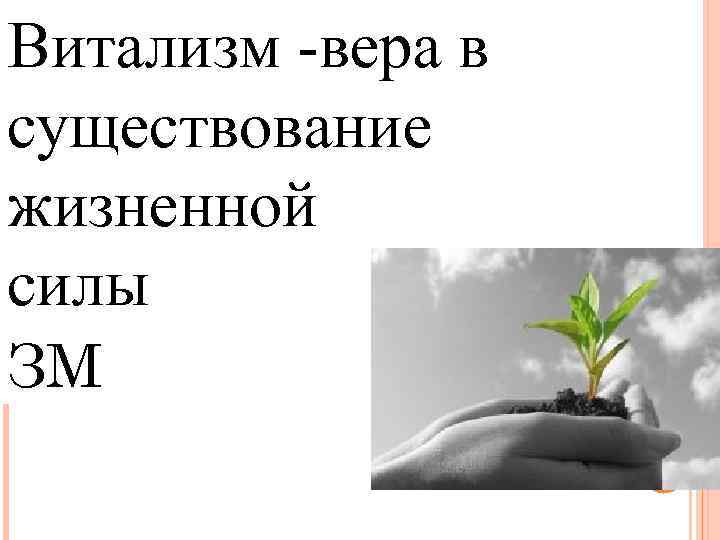 Витализм -вера в существование жизненной силы 3. ВИТАЛИ ЗМ 
