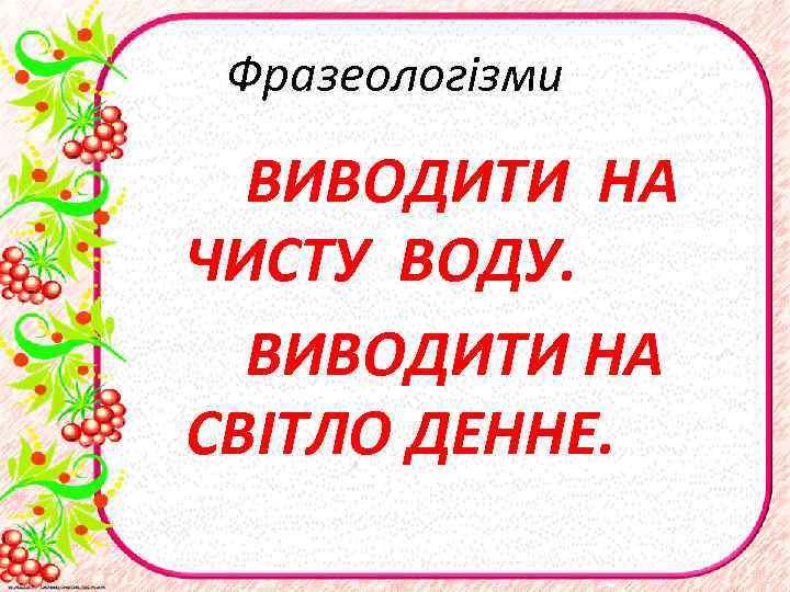 Фразеологізми ВИВОДИТИ НА ЧИСТУ ВОДУ. ВИВОДИТИ НА СВІТЛО ДЕННЕ. 