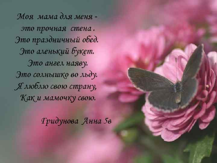 Моя мама для меня это прочная стена. Это праздничный обед. Это аленький букет. Это