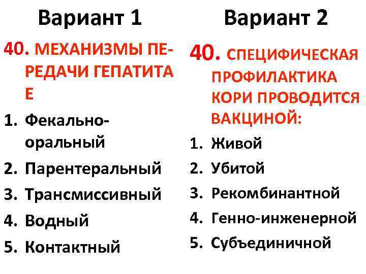 Вариант 1 Вариант 2 40. МЕХАНИЗМЫ ПЕ- 40. СПЕЦИФИЧЕСКАЯ 1. 2. 3. 4. 5.