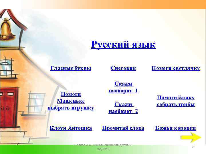 Русский язык Гласные буквы Помоги Машеньке выбрать игрушку Клоун Антошка Снеговик Помоги светлячку Скажи