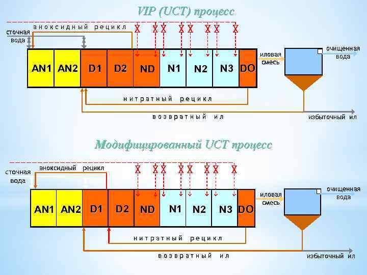 VIP (UCT) процесс сточная вода аноксидный рецикл AN 1 AN 2 D 1 D