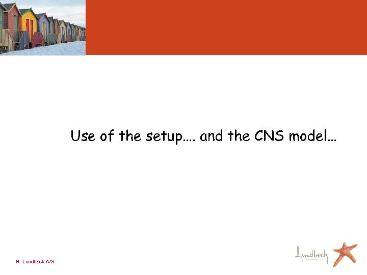 Use of the setup…. and the CNS model… H. Lundbeck A/S 