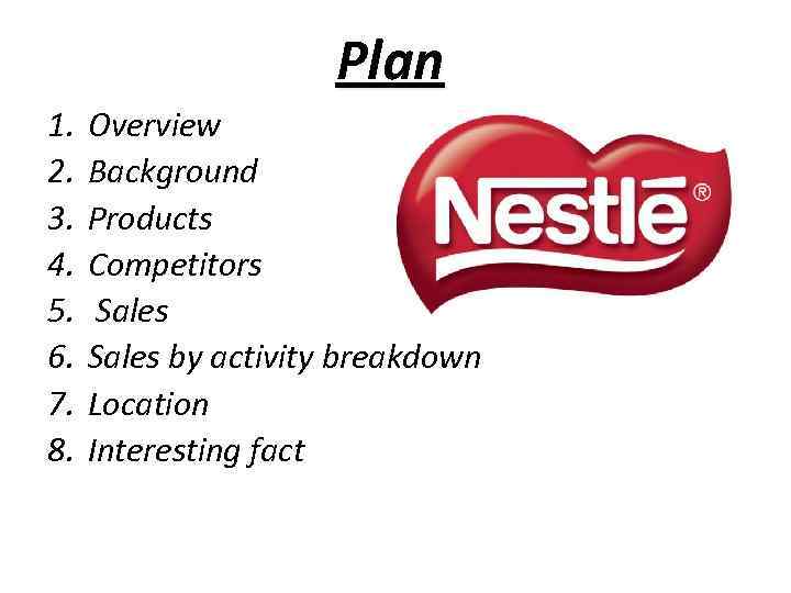 Plan 1. 2. 3. 4. 5. 6. 7. 8. Overview Background Products Competitors Sales