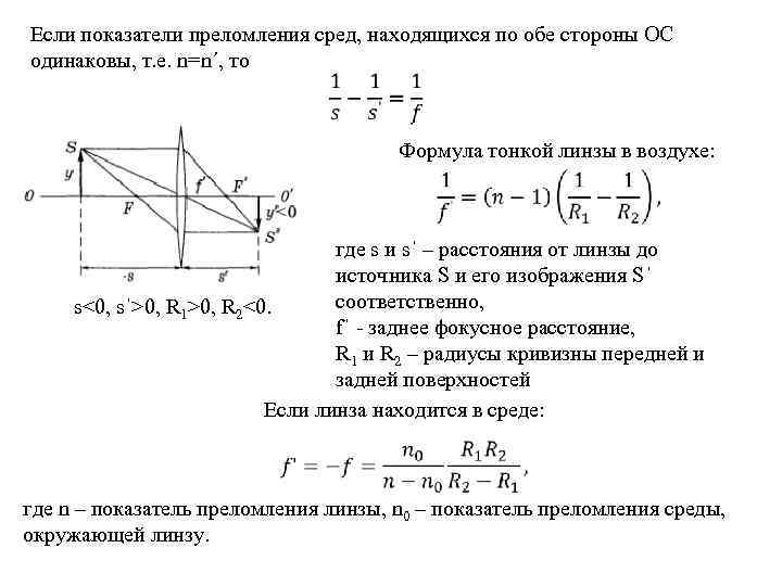 Если показатели преломления сред, находящихся по обе стороны ОС одинаковы, т. е. n=n΄, то