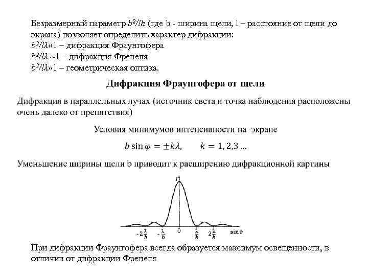 Безразмерный параметр b 2/lh (где b - ширина щели, l – расстояние от щели