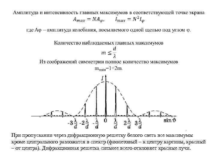  При пропускании через дифракционную решетку белого света все максимумы кроме центрального разложатся в