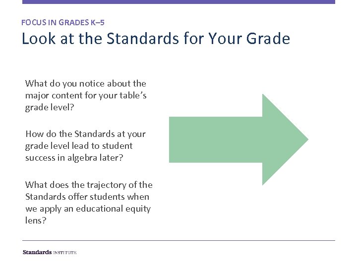FOCUS IN GRADES K– 5 Look at the Standards for Your Grade What do