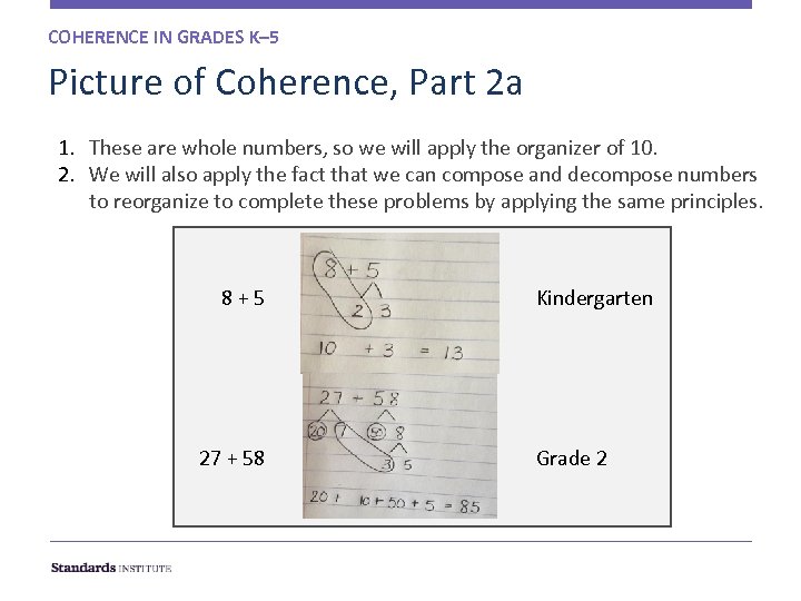 COHERENCE IN GRADES K– 5 Picture of Coherence, Part 2 a 1. These are