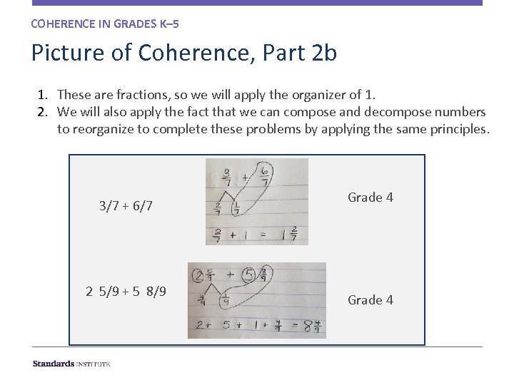 COHERENCE IN GRADES K– 5 Picture of Coherence, Part 2 b 1. These are