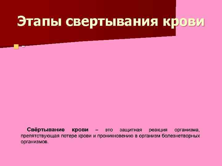 Этапы свертывания крови n- 