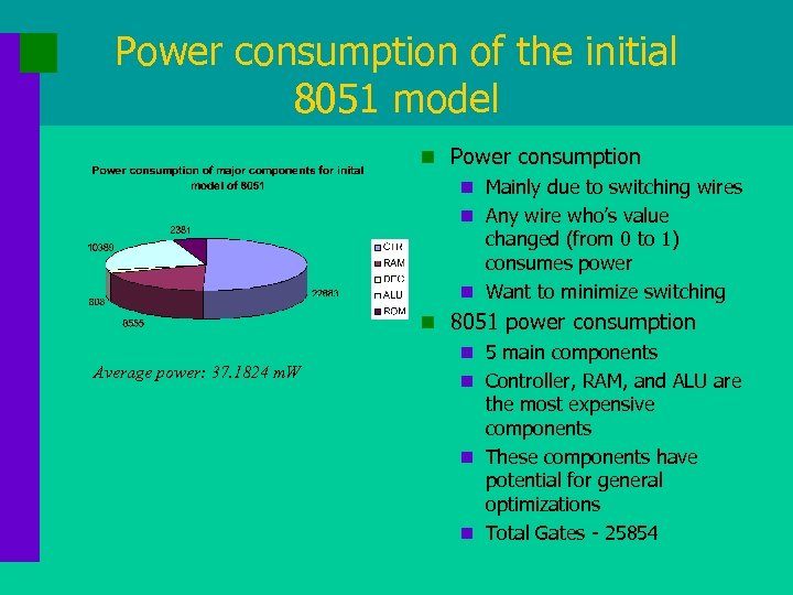 Power consumption of the initial 8051 model n Power consumption n Mainly due to