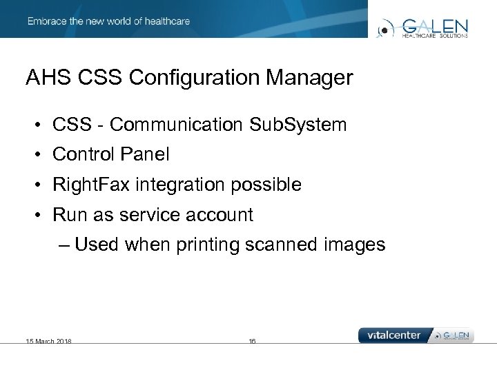 AHS CSS Configuration Manager • CSS - Communication Sub. System • Control Panel •