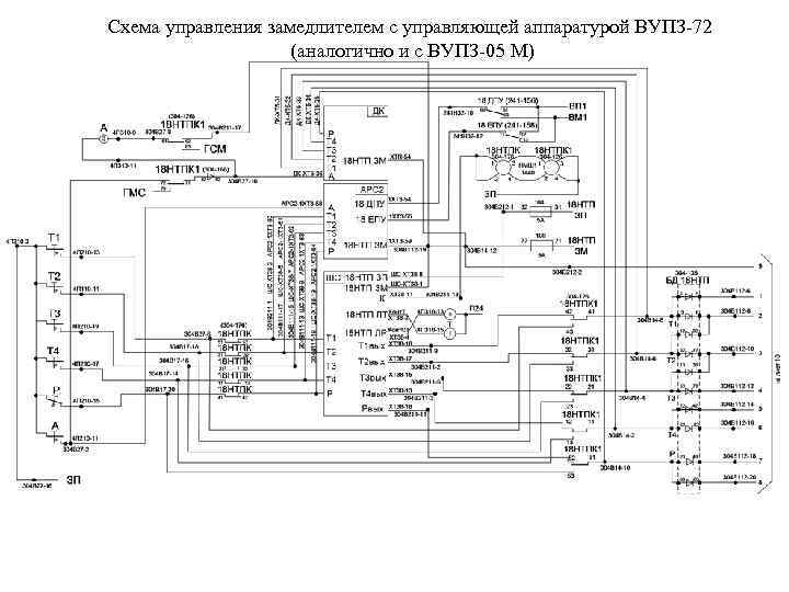 Схема управления замедлителем с управляющей аппаратурой ВУПЗ-72 (аналогично и с ВУПЗ-05 М) 
