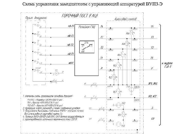 Схема управления замедлителем с управляющей аппаратурой ВУПЗ-Э 