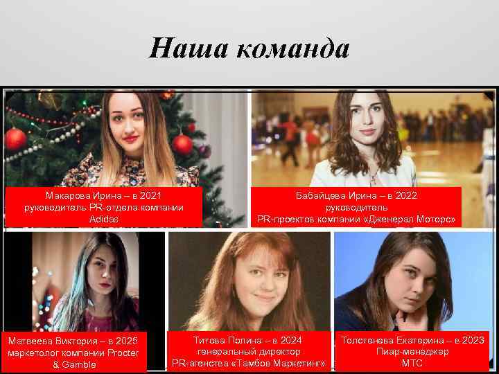 Наша команда Макарова Ирина – в 2021 руководитель PR-отдела компании Adidas Матвеева Виктория –