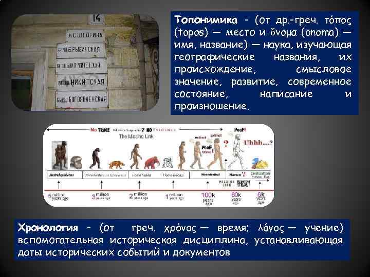 Топонимика - (от др. -греч. τόπος (topos) — место и ὄνομα (onoma) — имя,