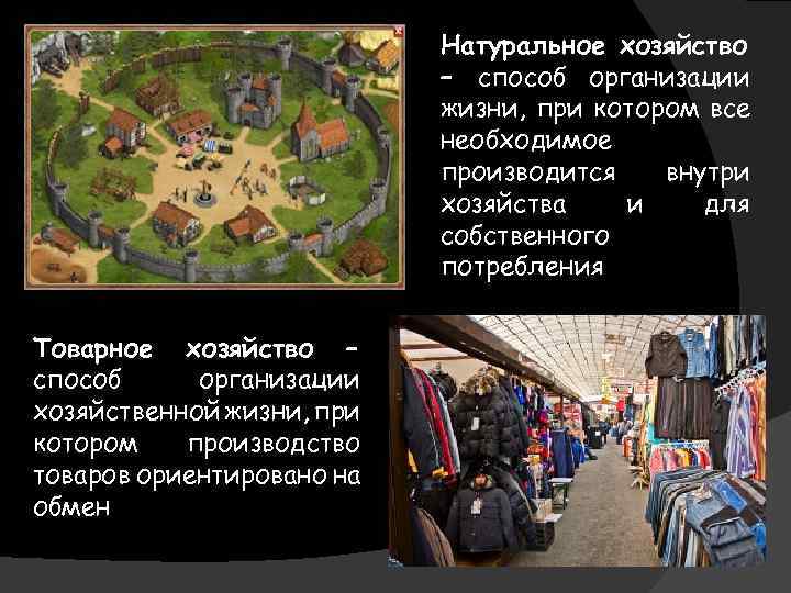 Натуральное хозяйство – способ организации жизни, при котором все необходимое производится внутри хозяйства и