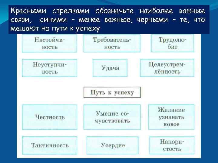 Красными стрелками обозначьте наиболее важные связи, синими – менее важные, черными – те, что