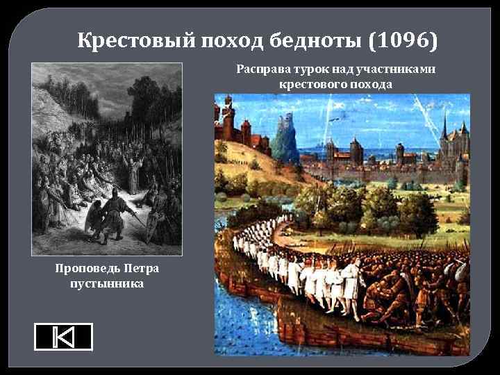 Крестовый поход бедноты (1096) Расправа турок над участниками крестового похода Проповедь Петра пустынника 