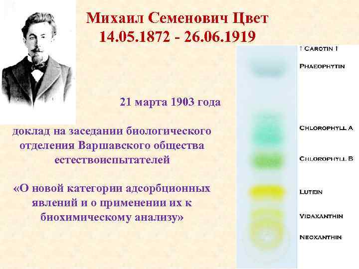 Михаил Семенович Цвет 14. 05. 1872 - 26. 06. 1919 21 марта 1903 года