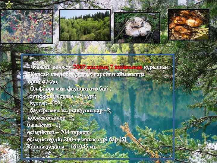 Көлсай көлдері 2007 жылдың 7 ақпанында құрылған 