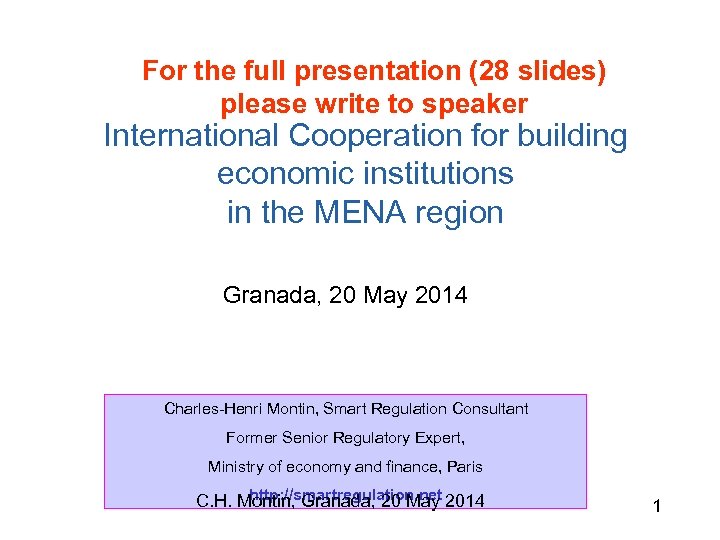 For the full presentation (28 slides) please write to speaker International Cooperation for building
