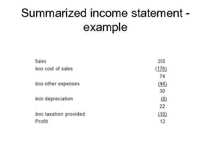 Summarized income statement example 