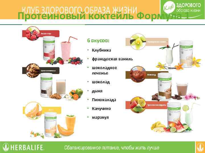 Протеиновый коктейль Формула 1 6 вкусов: • Клубника • французская ваниль • шоколадное печенье
