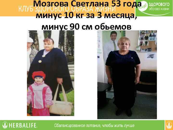 Мозгова Светлана 53 года минус 10 кг за 3 месяца, минус 90 см обьемов