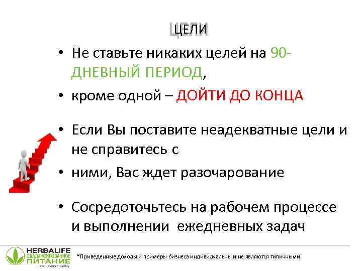 ЦЕЛИ • Не ставьте никаких целей на 90 ДНЕВНЫЙ ПЕРИОД, • кроме одной –