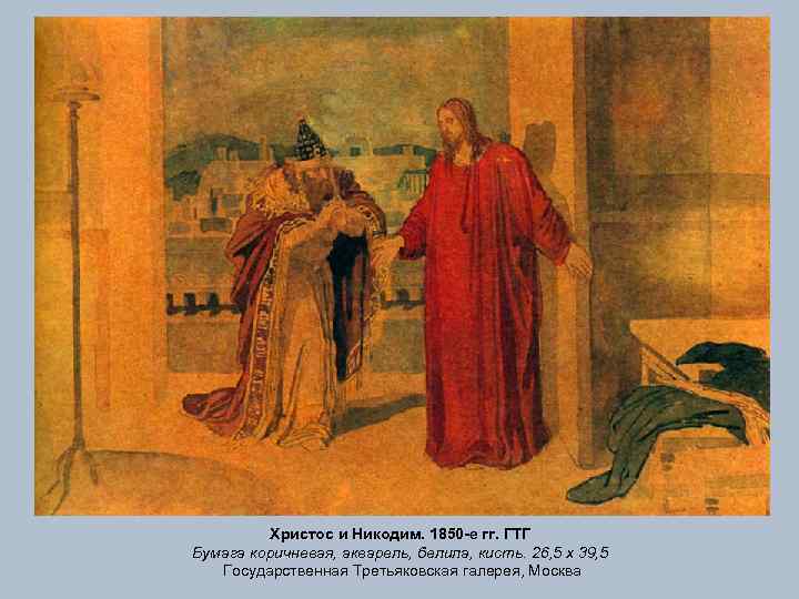 Христос и Никодим. 1850 -е гг. ГТГ Бумага коричневая, акварель, белила, кисть. 26, 5
