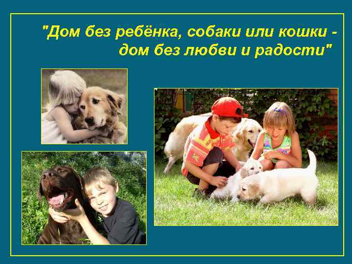 "Дом без ребёнка, собаки или кошки дом без любви и радости" 