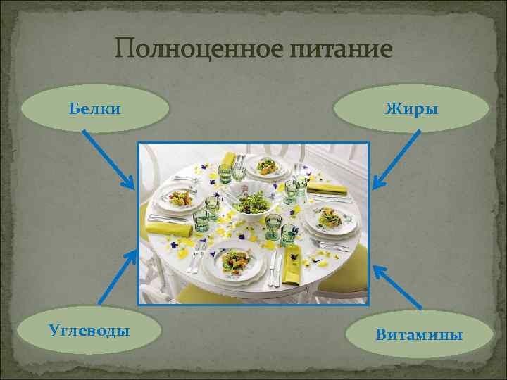 Полноценное питание Белки Углеводы Жиры Витамины 