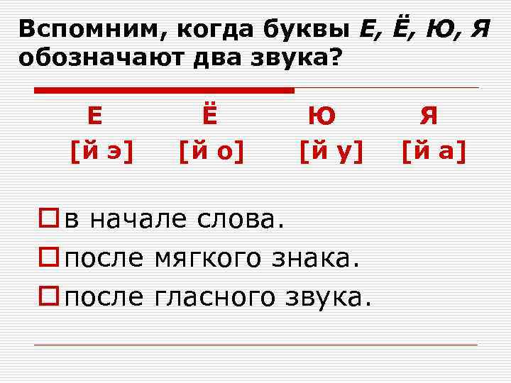 Мелок сколько звуков. В каких случаях е ё ю я обозначают два звука. В каких случаях буква е ё ю я обозначают 2 звука. Я Ю Е Ё обозначают 2 звука когда. Какими звуками обозначаются буквы е ё ю я.