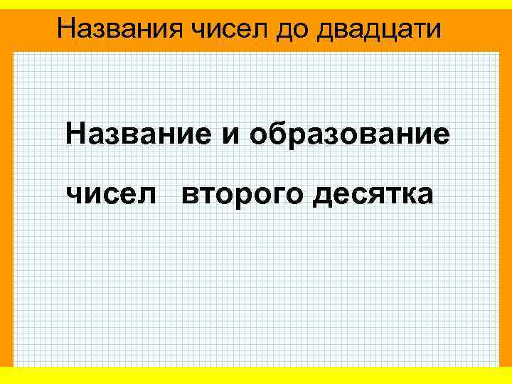 Названия чисел до двадцати Название и образование чисел второго десятка 