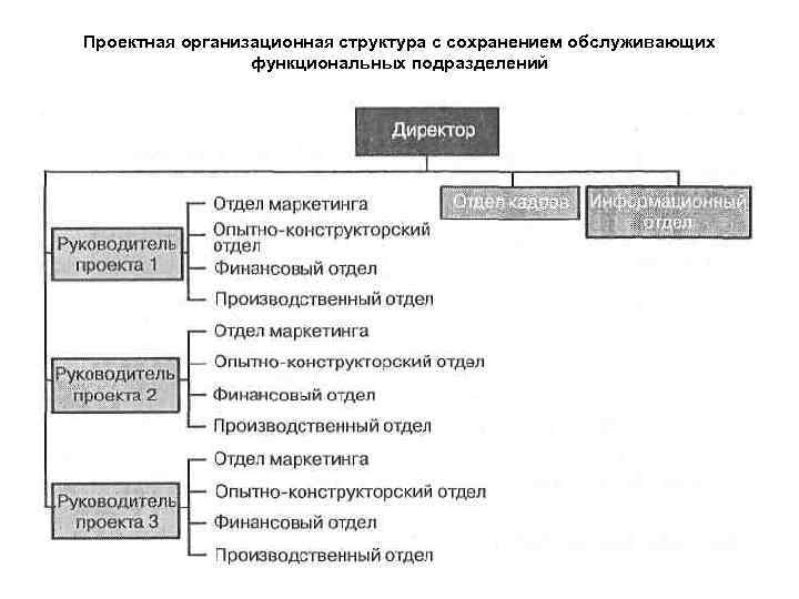 Проектная организационная структура с сохранением обслуживающих функциональных подразделений 