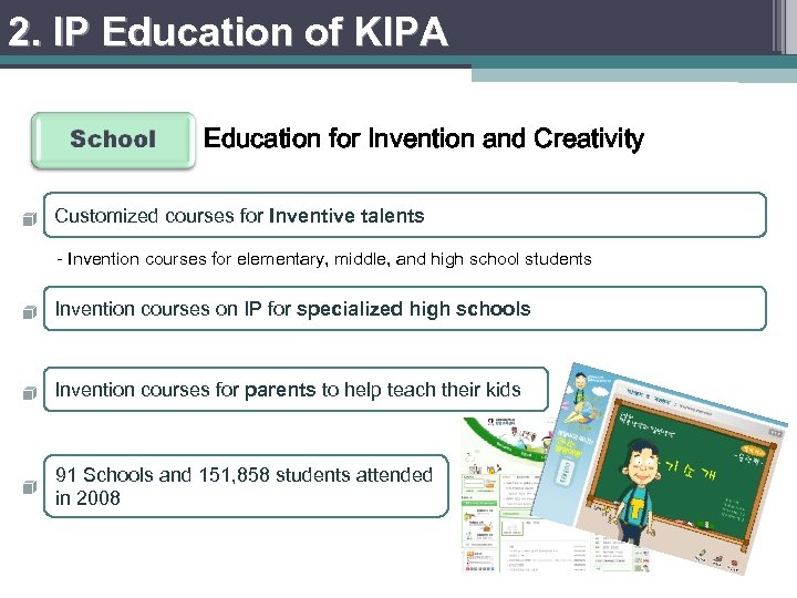 2. IP Education of KIPA Education for Invention and Creativity Customized courses for Inventive