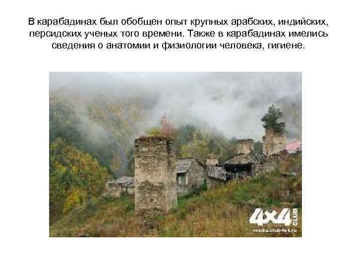 В карабадинах был обобщен опыт крупных арабских, индийских, персидских ученых того времени. Также в