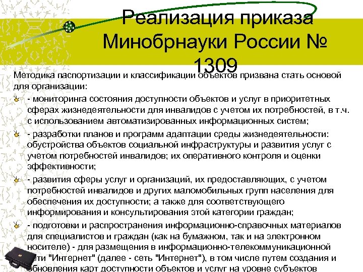  Реализация приказа Минобрнауки России № 1309 Методика паспортизации и классификации объектов призвана стать