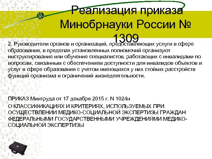  Реализация приказа Минобрнауки России № 1309 2. Руководители органов и организаций, предоставляющих услуги