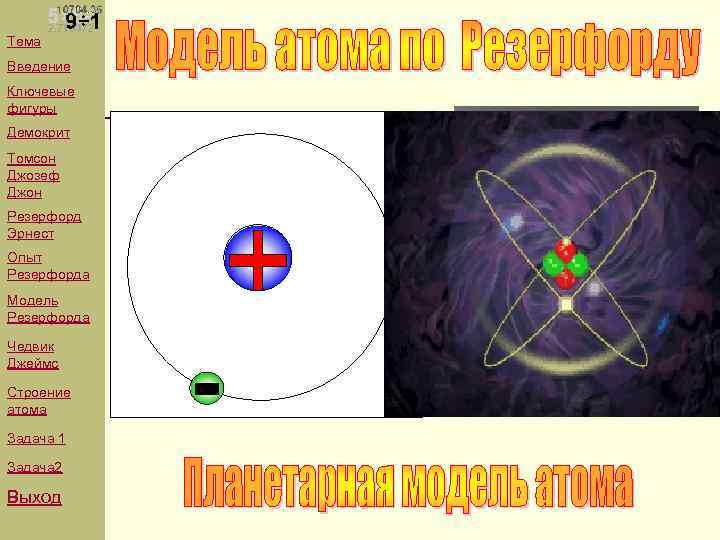 Тема Введение Ключевые фигуры Демокрит Томсон Джозеф Джон Резерфорд Эрнест Опыт Резерфорда Модель Резерфорда