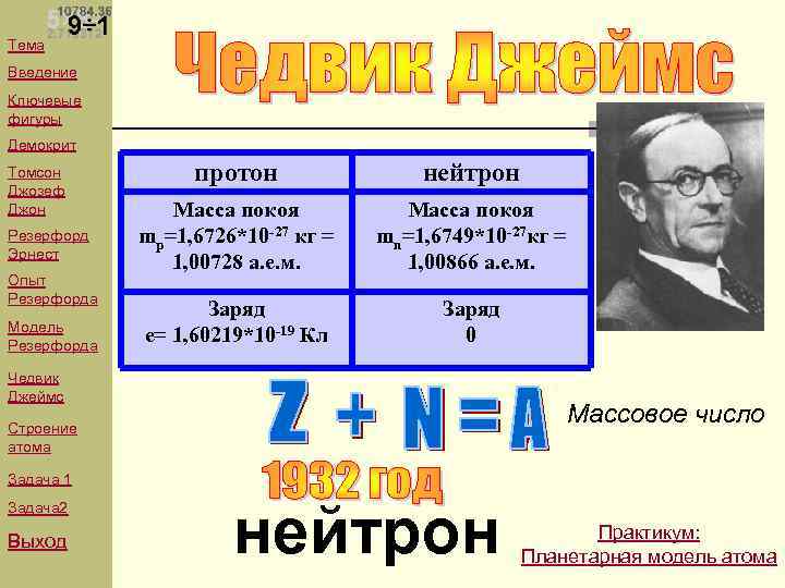 Тема Введение Ключевые фигуры Демокрит Томсон Джозеф Джон Резерфорд Эрнест Опыт Резерфорда Модель Резерфорда