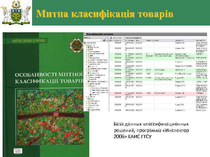 Митна класифікація товарів База данных классификационных решений, программа «Инспектор 2006» ЕАИС ГТСУ 